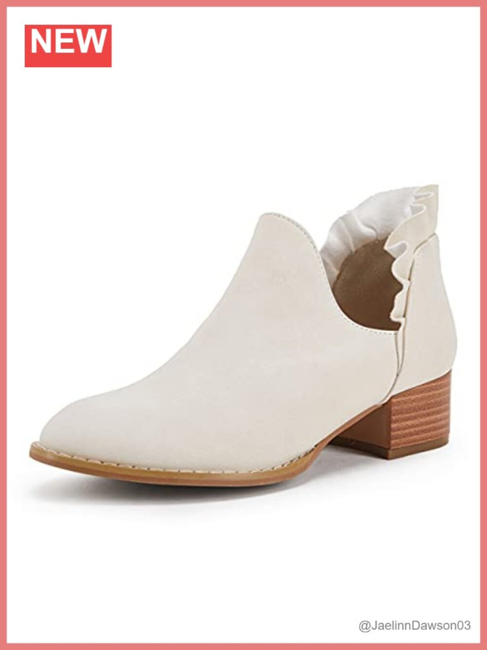 Ruffled V Cut Out Pointed Toe Ankle Boots Faux Leather Chunky Booties